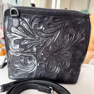 Hand tooled leather crossbody